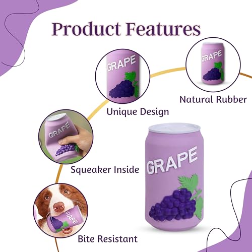 Image of Foodie Puppies Natural Latex Squeaky Play Drink Chew Toy - (Grapes Juice Toy) for Small to Medium Dogs | Durable, Interactive, Fetch & Chew Safe Play Toy | Reduce Separation Anxiety