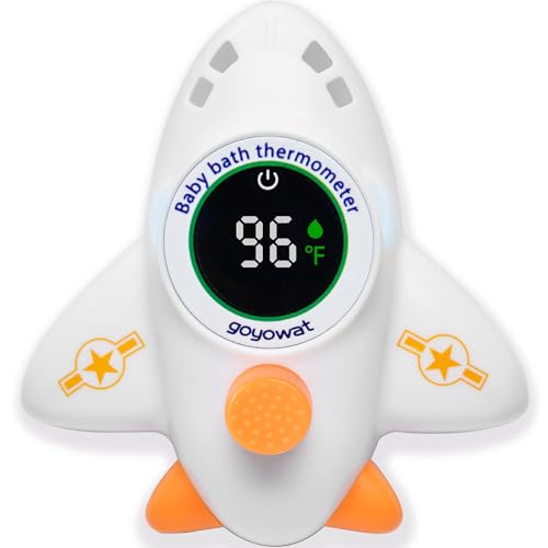 Image of Baby Bathtub Thermometer with LED Display Screen+White Airplane toy-2-in-1 | Color Coded Alarm (Cold /Comfortable /hot) Bath Temperature Monitor, Adorable Floating Toys for Infants, Essential for Babies