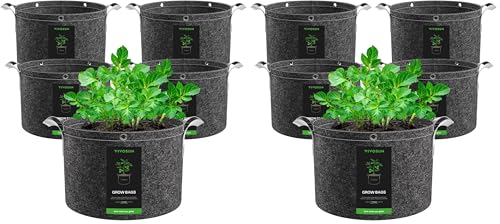 Image of VIVOSUN 10-Pack 7 Gallon Grow Bags, 500G Thick Nonwoven Fabric Pots with Strap Handles, Multi-Purpose Rings, for Low Stress Plant Training Fruits, Vegetables, and Flowers