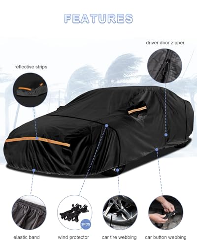 Car Cover Waterproof All WeatherCustom Fit for Chevy Camaro 2010-2025, Heavy Duty Outdoor Full Exterior Cover for Automobiles, Sun Rain UV Dust Snow Protection with Door Zipper-Black - Image 6