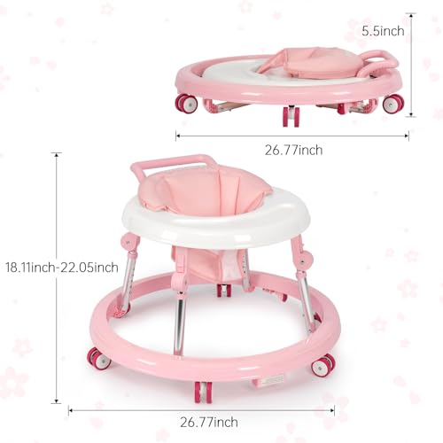 image for Wismind Baby Walker Foldable with 9 Adjustable Heights, Baby Walkers a