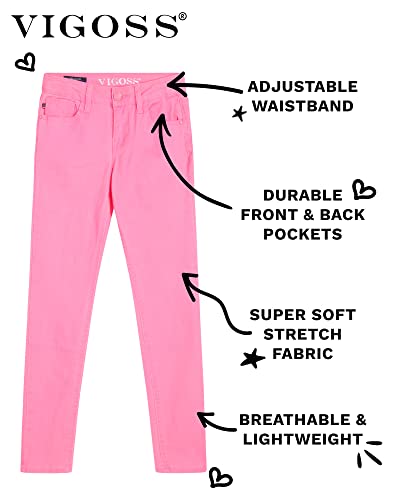 Vigoss Girls' Jeans - Super Stretch Denim Skinny Jeans For Girls - Kids Adjustable Slim Fit Jeans (4-16), Size 12, Neon Pink #TOP1