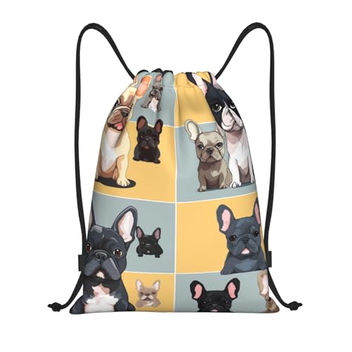 BNVSADC Borsa a zaino con coulisse stampata bulldog francese per uomo donna borsa sportiva da palestra per spiaggia shopping viaggi sport yoga Sackpack,, Nero , M