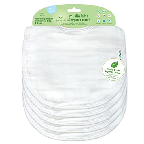 Image of green sprouts Muslin Bibs Made from Organic Cotton| 4 Absorbent Layers Protect from sniffles, Drips, & drools | 100% Organic Cotton Muslin, Adjustable snap Closure, Machine Washable,5 Count