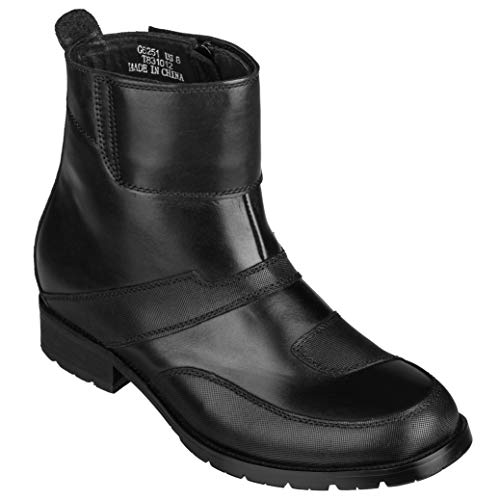 CALTO Men's Invisible Height Increasing Elevator Shoes - Black Leather Zipper High-top Biker Boots - 3.3 Inches Taller - G6251 - Size 8 D(M) US