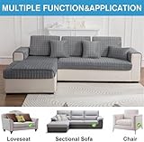 FASCINATDECO Sofa Überzug, Weiche Flanell Sofa Sitzkissenbezug, Sofaschoner rutschfest, Sofabezug 1 2 3 Sitzer Couch überzug für Wohnzimmer, Sofaüberwürf L Form Sofaschutz (Grau,70x70cm)