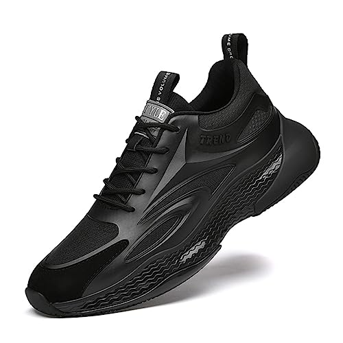 TUMAHE Hommes Ascenseur Chaussures Casual Invisible Hauteur Augmentant Chaussures De Marche Non Slip Respirant Chaussures De Talon Caché,8cm Black,40 EU