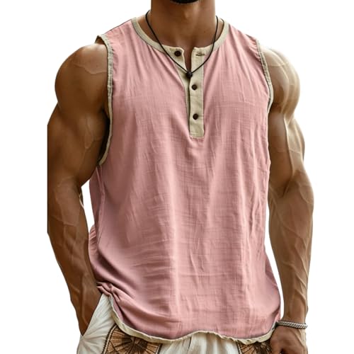 Camiseta Henley de lino para entrenamiento y fitness de corte muscular con botones