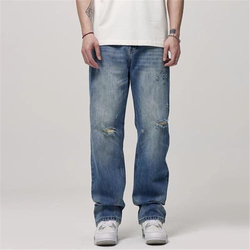 Men's Ripped Jeans Fashion Loose Straight Casual Wide Leg Pants3