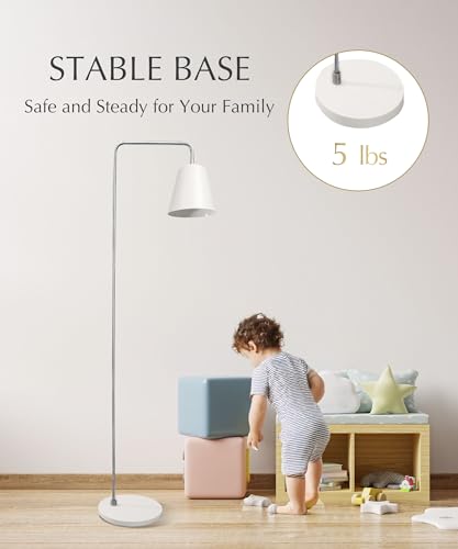 Image of HarvestLand Steady Floor Lamp, Reading Lamp for Living Room, White Nickel | 345 Shade adjustable standing lamp, Bedroom Reading Lamp, Living Room Home Deco Lamp
