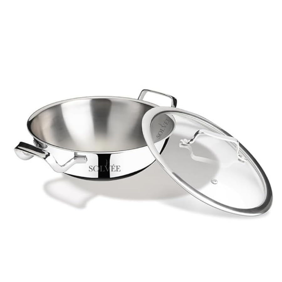 SHAGOON SOLVEE Triply Kadhai with Glass Lid, 20 cm, Stainless SHAGOON SOLVEE Triply Kadhai with Glass Lid, 20 cm, Stainless