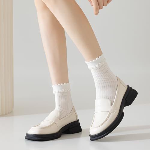 Mcool Mary Women's Ankle Socks, Breathable Cotton Crew Frilly Socks with Cute Scalloped Edges 6 Pairs4
