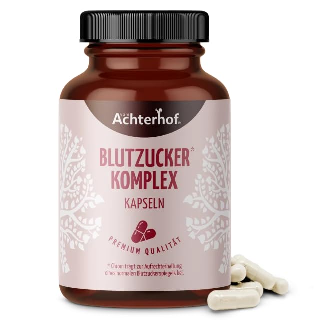 Blutzucker Komplex Kapseln (120 Kapseln) | mit Zink, Vitamin B6, Chrom und Pflanzenextrakten aus Ceylon Zimt, Olivenblatt und Kurkuma | für 120 Tage | vom Achterhof