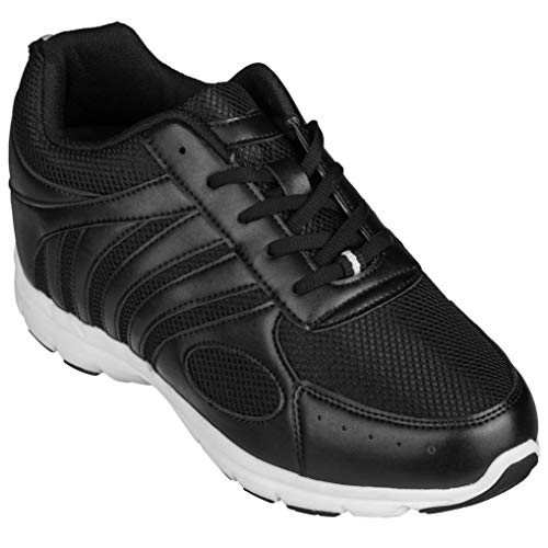 Calto Men's Invisible Height Increasing Elevator Shoes - Black Leather/Mesh Lace-Up Super Lightweight Trainer Sneakers - 3 Inches Taller - G3304 - Size 10 D(M) Us #TOP2