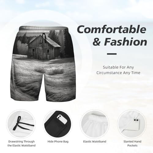 Men's Swim Trunks Quick Dry Board Shorts Barn Black and White Beach Shorts with Pocket Bathing Suits for Men4