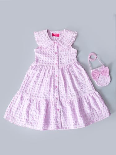 Image of PSPEACHES Girls Sleeveless Collared Neck Checked Pattern 1 Piece Dress|Western Dress for Kids Girls|Party & Casual Outfit