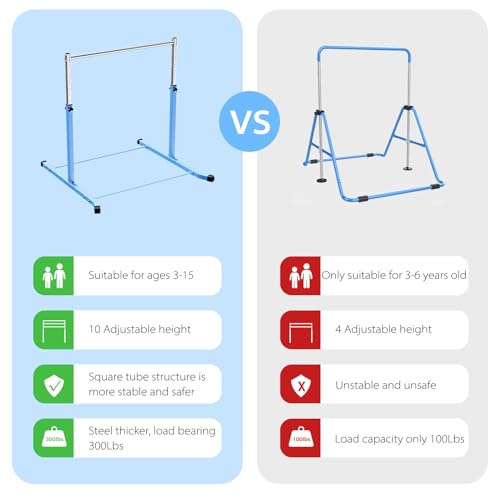 Mosebears Gymnastikstange, Heimgymnastikausrüstung für Kinder im Alter von 3–15 Jahren, stabile Stahlkonstruktion, rutschfest, einfach zu montieren, 90 bis 150 cm, höhenverstellbar