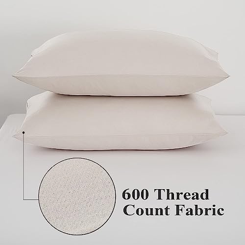 Image of 100% Egyptian Cotton Pillow Protectors Set of 4, 600 Thread Count King Size Bed Pillow Cases with Zipper, Sateen Weave Cooling Pillow Cases Quiet and Breathable Easy Care (4PCS, King, Light Beige)
