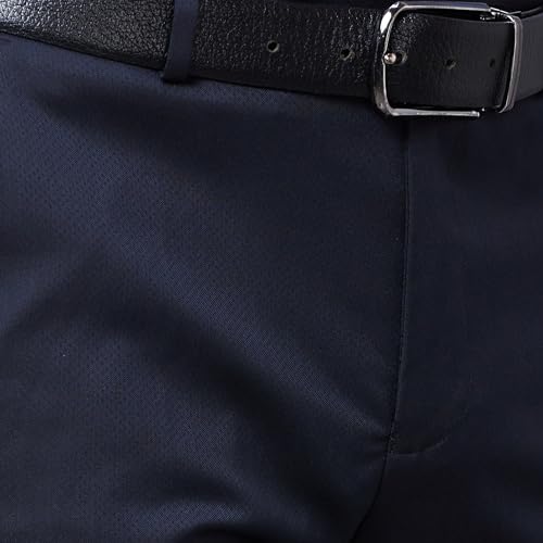 Image of Raymond Men's Slim Fit Mid Rise Poly Viscose Blend Solid Pattern Flat Front Formal Trouser
