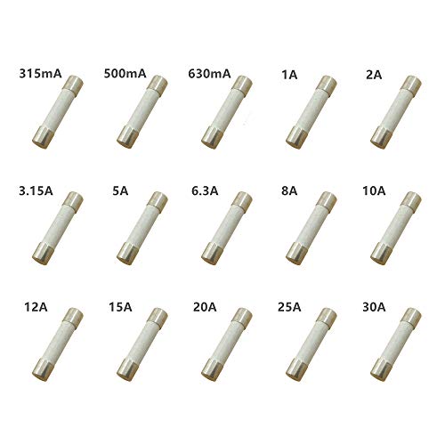 Image of 180Pcs Slow-Blow Time Delay Fuse Ceramic 6x30mm (15 Values Include 0.315A 0.5A 0.63A 1A 2A 3.15A 5A 6.3A 8A 10A 12A 15A 20A 25A 30A)