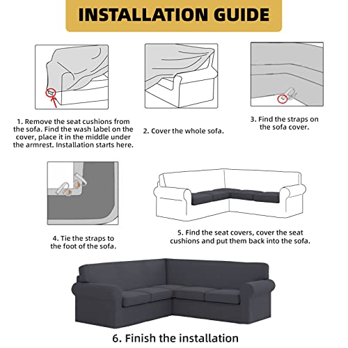 Aliecom Corner Sectional Couch Covers 6 Piece Water Resistant L Shape Sofa Cover For Sectional Sofa Set Stretch Soft U Shaped Slipcovers Living Room Anti Slip Pet Dog Furniture Protector (Dark Gray) #TOP6