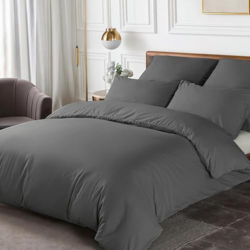 HENGWEI Bettwäsche 135x200 2teilig Grau Anthrazit Mikrofaser Bettwäsche-Set mit Reißverschluss,Extra Weich & bügelfrei Bettbezug 135x200cm mit...