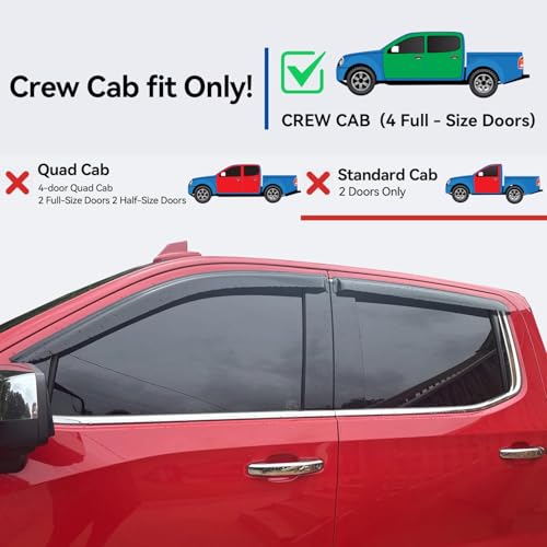 Image of Window Visors Rain Guards for 2019-2026 Dodge Ram 1500 Crew Cab (New Body Style), Out-Channel Window Vent Wind Deflectors Visors Shades for 19-26 Ram 1500 Full-Size Cab