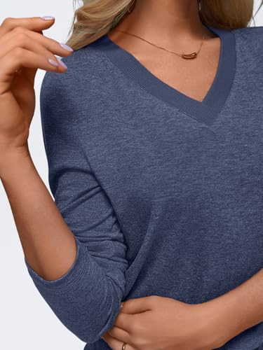 Image of AUTOMET Women's Long Sleeve Shirts Casual Cute Fall Tops Fashion Trendy Clothes Tunic Outfits Basic Tee Navyblue, Small