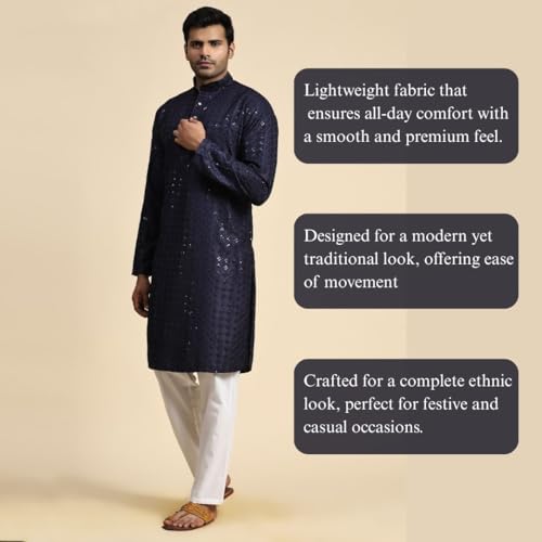 Image of Pro-Ethic Style Developer Mens Indian Traditional Cotton Kurta Sets, Men Kurta Set Indian Wedding Dress (A-117)