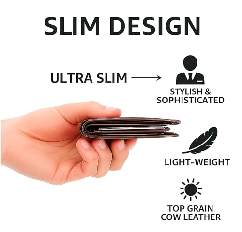 men's Wallet, Full Grain oil tan leather wallet, bifold slim Elgant RFID Protected, Multiple 12 Card Holder Mens wallet (Coffee Brown)3