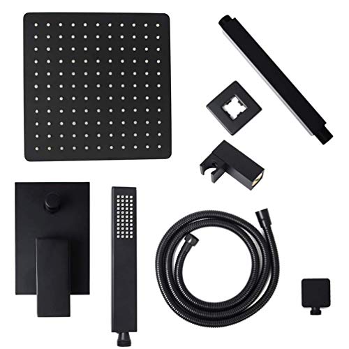 Pommeau de douche de 25 cm avec mitigeur inverseur en laiton et douchette noire - 3