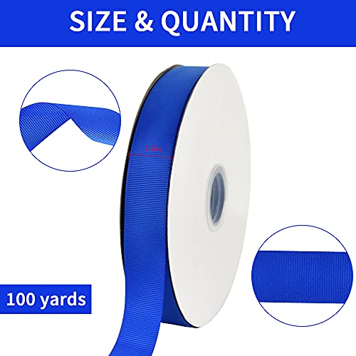 Toniful 100Yds 1 Inch Grosgrain Ribbon Royal Blue Solid Grosgrain Ribbon Roll For Gift Wrapping Hair Accessories Sewing Diy Bows Floral Wedding Decoration Valentine's Day Christmas Ribbons(1", Blue) #TOP1