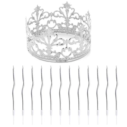 UDNFHL 1 Pieza De Corona De Cumpleaños De Metal, 12 Velas De Curva, Tocado Plateado De Princesa, Topper De Pastel, Decoración De La Fiesta De Cumpleaños.