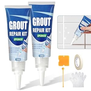 Tile Grout Repair Kit, 2 Pack Fast Drying Grout Filler for Bathroom, Kitchen, Shower, Versatile Triple Use with Grout Sealer, Replace Grout Pen for Restore and Renew Tile Joints Line(White)