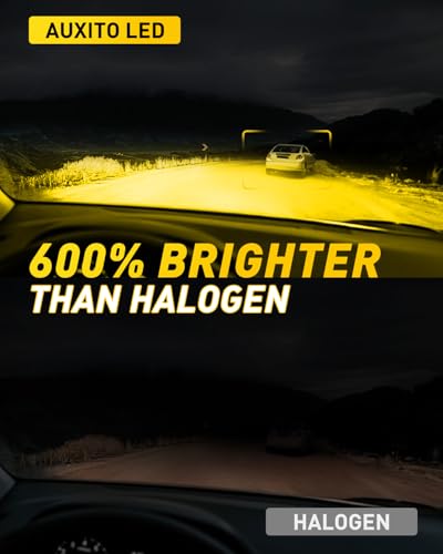 Image of AUXITO H3 LED Bulb Yellow 3000K, 16,000LM 600% Super Brighter, 10 Years Lifespan, 1:1 Size Plug-n-Play, 100% Perfect Installation, H3 LED Fog Lighr Bulb for Fog Lamp, DRL, Canbus Ready, Pack of 2