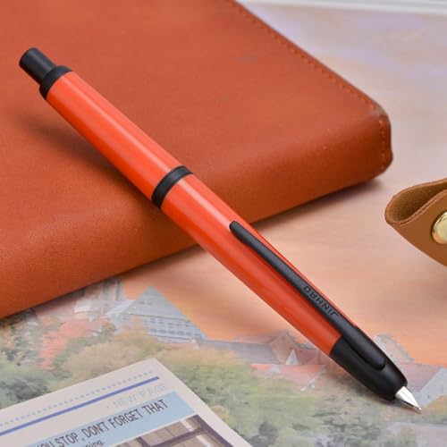 Image of GOLD LEAF Jinhao 20 Press Retractable Fountain Pen - Fine Nib with Converter - Plastic Body & Metal Clip - Multiple Colors - Smooth Writing Pen (No Ink Included) (Orange(Black Clip))