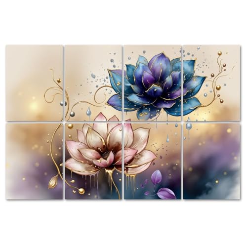 8 Pack Paneles Acústicos Absorbentes de Sonido Florales Abstractos Oro Púrpura para Pared 48"x32" miniatura 1