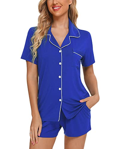 Image of Anjue Womens Pajamas Set Short Sleeve Button Down Soft Pj Sets S-XXL | V neck,Pyjamas,Modal,Wedding,Pijamas de mujer,Bridal party,Viscose,Knit,Cute,Lounge,Lightweight,Nursing,Holidays