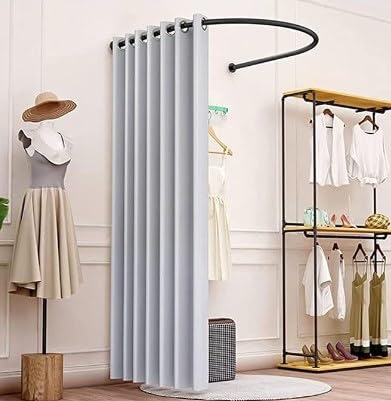 U-Shape Changing Room, Privacy Screen Partition Room Divider with Shading Curtain & Clothes Rack, Protection Dressing Room for Boutiques (Grey)