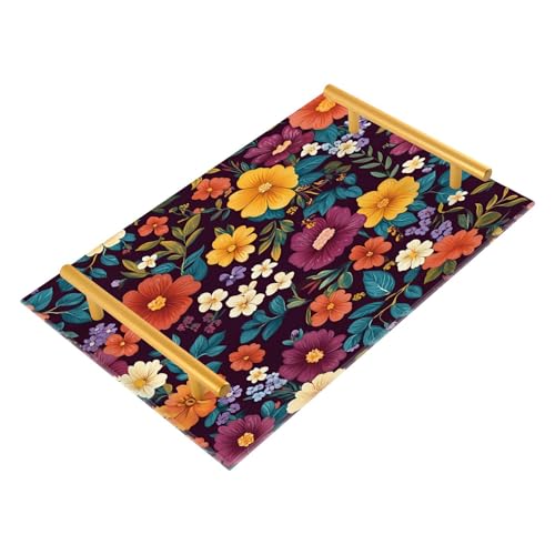 BOESI Doodle Colorful Flowers Tray, Tray with Handles, Countertop Organizer, Decorative