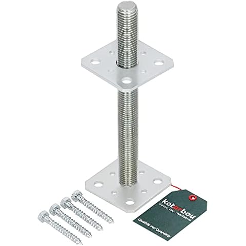 KOTARBAU® Post Anchor 80 mm x 80 mm x 250 mm Thread M24 mm Galvanised Support Base Height Adjustable Floor Base Concrete Base for Screwing Adjustable Cover