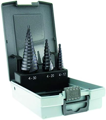 Tivoly 11438770001 FCE430 Set of 3 Conical Metal Drill Bits TiAlN Coated HSS Diameter 4-12/4-20/4-30 mm