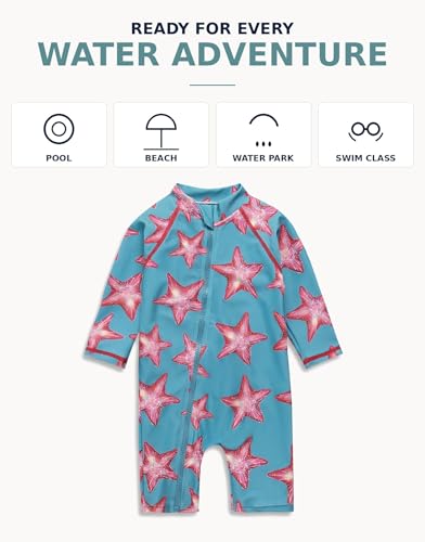 Image of VAENAIT BABY Zip & Snap Rash Guard Swimsuit, UPF 50+ One-Piece Long Sleeve Swimwear, Quick Dry Infant Beach Suit for 0~2T