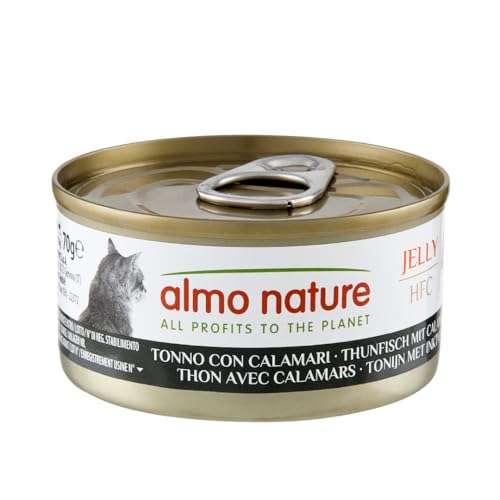 Almo Nature HFC Jelly - Comida Húmeda para Gatos Adultos - Atún con Calamaris - Calidad para Consumo Humano, Gluten Free - 70g (Pack de 24)