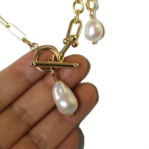 AlliumBliss 14K Gold Plated Chunky Chain Toggle Bar with Baroque