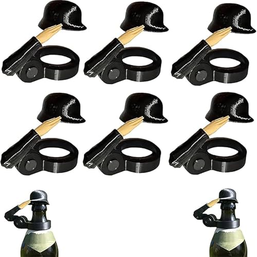 Adius Soldier Salute Casque de Bouteille de Bière, Casquettes Décoratives, Réutilisables, Anti-Poussière, Décoratifs et Amusants, pour Barbecue, Fête, Bar (Noir,6)