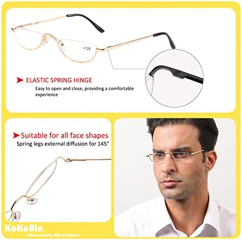 Half Reading Glasses 2 Pairs Half Rim Metal Frame Glasses Spring Hinge Readers for Men and Women, Black+Red 1.75 — view 2