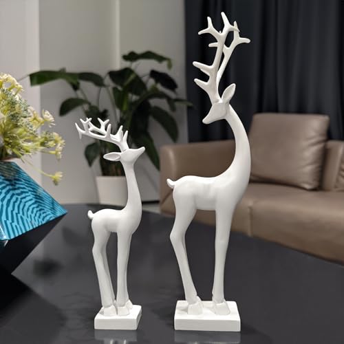 Pawliss PW-1395 Resin Christmas Reindeer Figurines: 2Pcs White Christmas Reindeer Crafts cover
