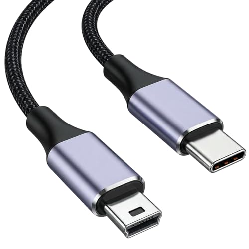 USB-C to Mini USB 1M Braided Cable Mini 5-Pin to USB-C Data Transfer Cord Compatible with Nikon Canon EOS Rebel Powershot DSLR ELPH Digital Camera for Laptop iPhone 15/16 for Blue Snowball iCE Micro