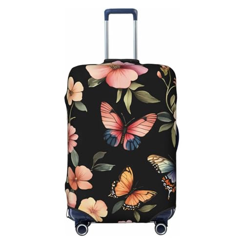 Flower Butterfly Elastic Travel Luggage Cover, Washable Spandex Suitcase Protector, Anti-Scratch Fits 18-32 Inch
